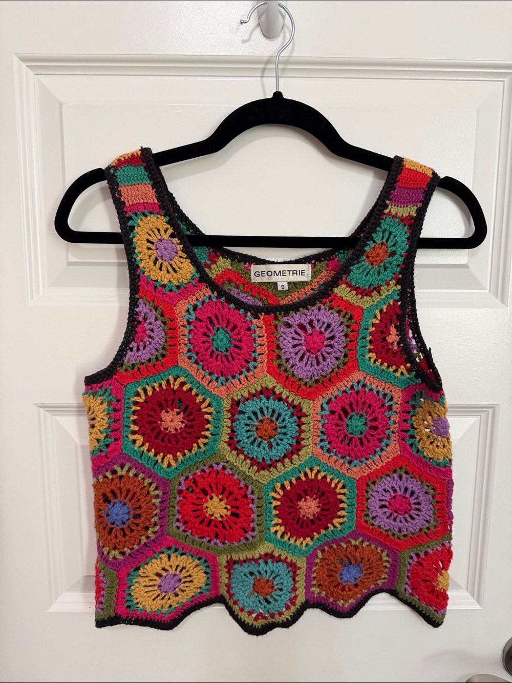 Geometrie Women's Small Multicolor Crochet Hexagon Sleeveless Tank Top Knit